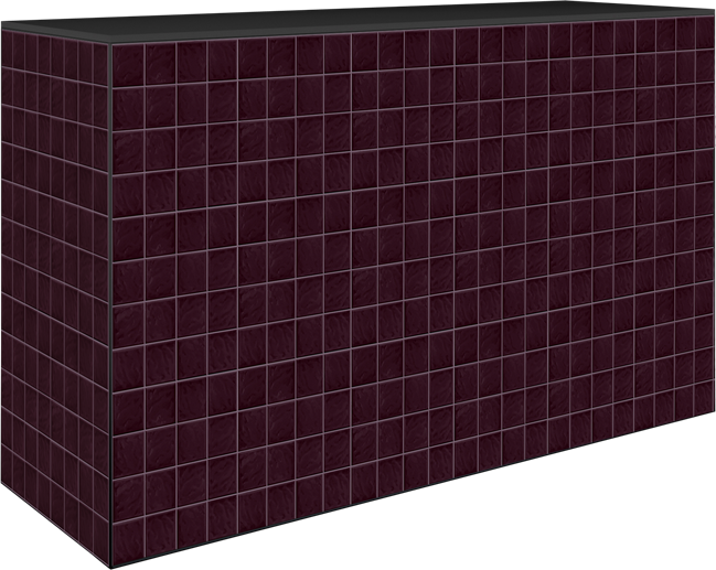 Art Series Service Bar Counter - Textured Square Tile Eggplant - Black Top - 60 x 180 x 110cm H